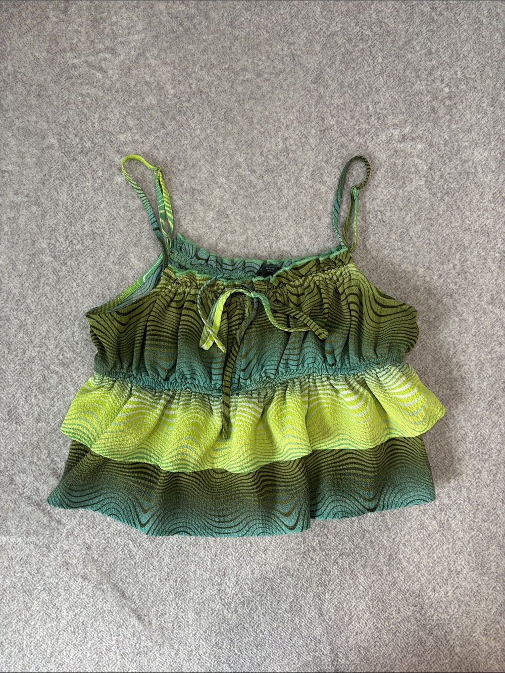 Tiered Ruffle Spaghetti Strap Top in Green and Lime